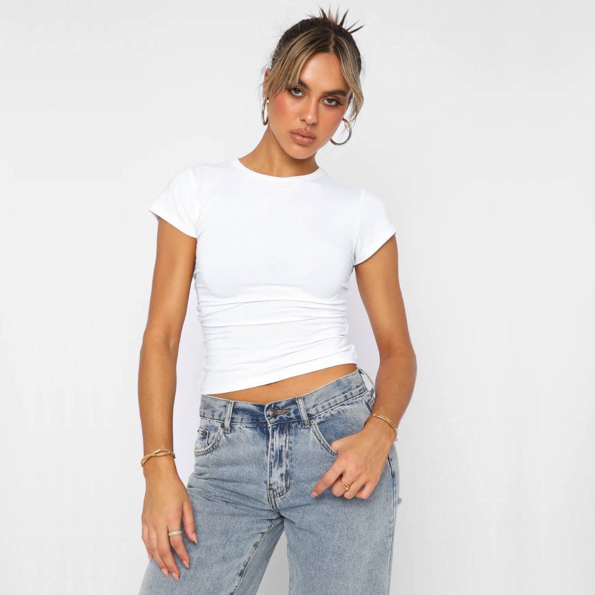 2023 hot style European and American fashion new casual round neck pullover all-match breathable moisture absorption and perspiration Y2K short-sleeve