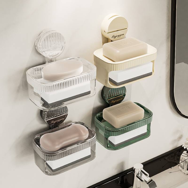 Soap box sponge soap holder bathroom shelf suction cup wall-mounted draining creative home