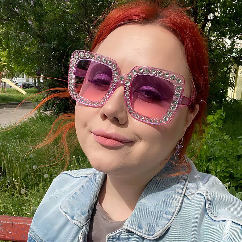 Oversized Square Diamonds Children Sun Glasses Cute Gradient Pink Rhinestones Kids Sunglasses