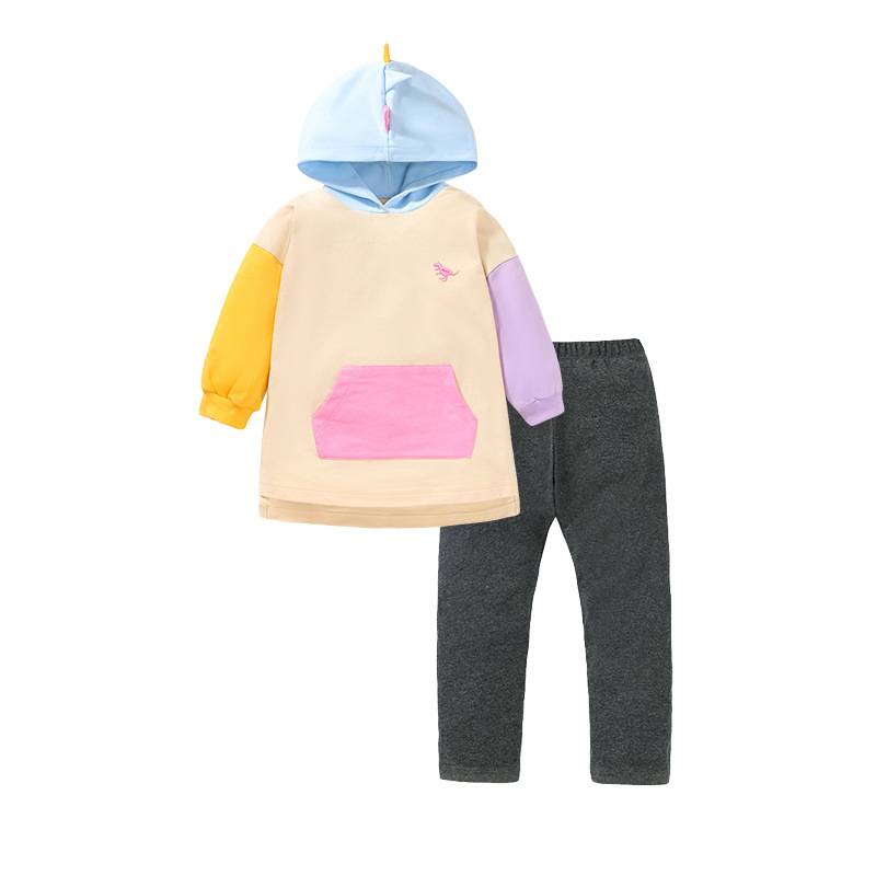 Little maven autumn new small and medium children&#039;s sweater suit European and American color matching hooded children&#039;s pants suit
