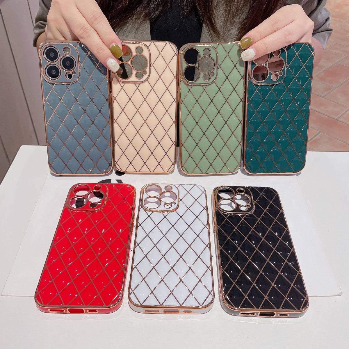Diamond Lambskin iPhone12PRO Case Fit Straight Edge for IP14 Case