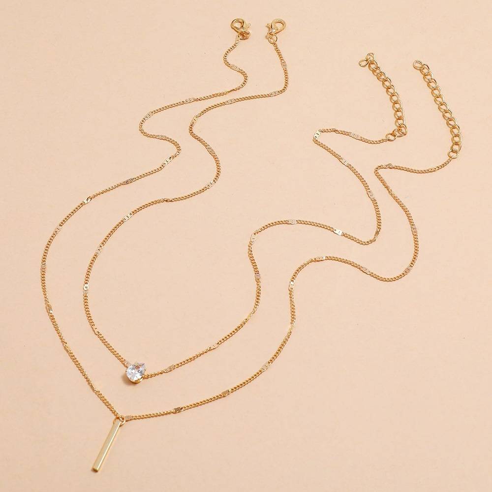 Personalized fashion double stacked teardrop-shaped small diamond long tassel pendant necklace set of two
