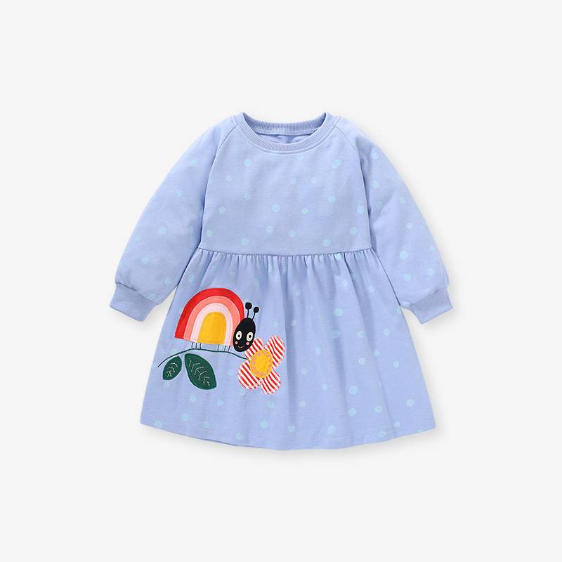 Little maven girls&#039; dress autumn European and American children&#039;s long-sleeved sweater dress pure cotton cute embroidery Children dress