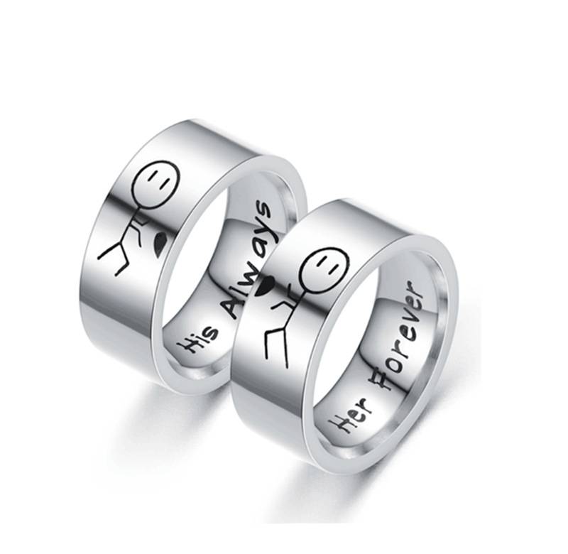 Best Selling His Always Her Forever Titanium Steel Ring European and American Hip Hop Couple Rings