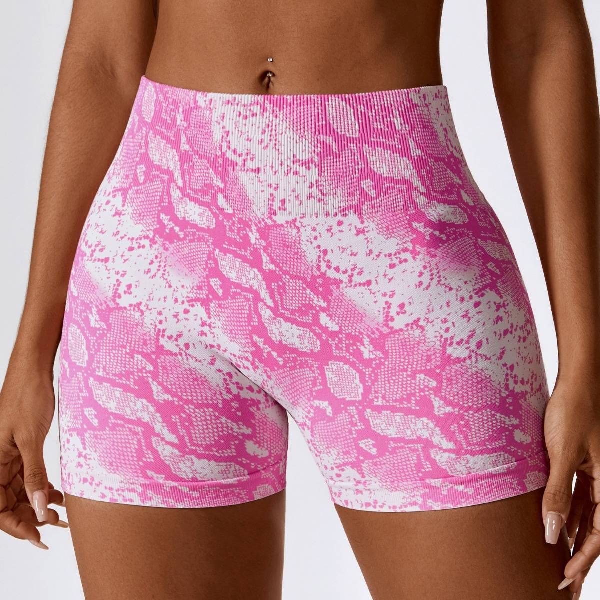 Zechuang European and American digital printing seamless yoga shorts belly control fitness pants women&#039;s hip-lifting high-waist sports shorts 734