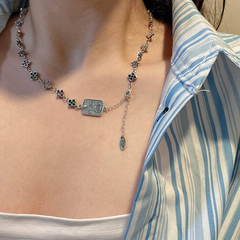 S925 sterling silver vintage cross necklace collarbone chain