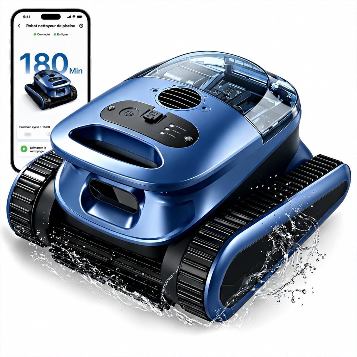 Seauto SAT30 Cordless Robotic Pool Cleaner 4800 GPH Suction 180 Min Runtime Wall Climbing Waterline Cleaning App Control for Pools up to 2150 Sq Ft