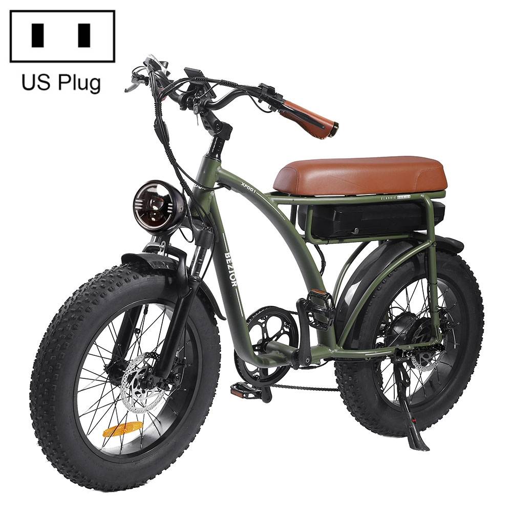 BEZIOR XF001 1000W 48V 12.5AH retro electric bicycle with LCD digital display &amp; 20-inch tires, US regulations (military green)