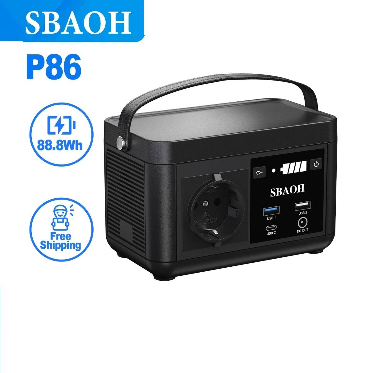 [EU Direct]SBAOH Portable Power Station - P86, 88.8Wh Mobile Power Bank with 120W (150W Peak) AC Output Port, Ideal for Outdoor Camping