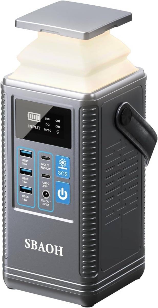 Powerbank Powerstation PD100W, SBAOH 296Wh Battery for Multiple Devices, Solar Generator for Camping, Outdoors, Travel, Emergencies (Power Supply Not