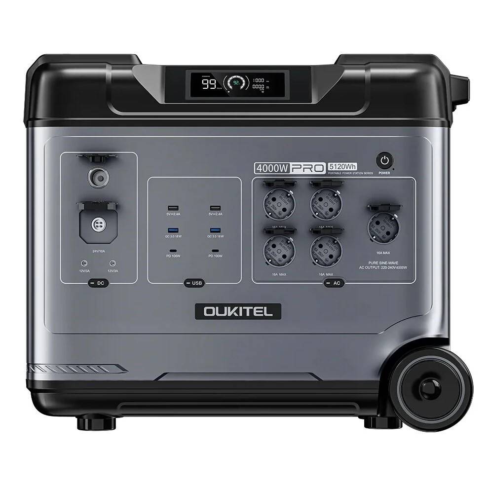 OUKITEL P5000 Pro Portable Power Station 4000W AC Output 5120Wh LiFePO4 Battery Solar Generator with Wheels 15 Outputs Seamless UPS Home Battery Backu