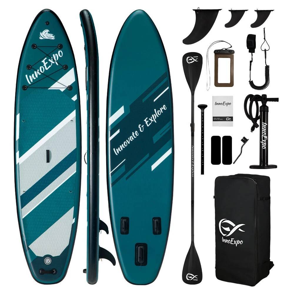 [EU Direct] InnoExpo 350*89*15CM Inflatable Stand Up Paddle Board, 230kg Load Extra Wide Stable ISUP for Beginners & All Skills, All-Round Surfboa