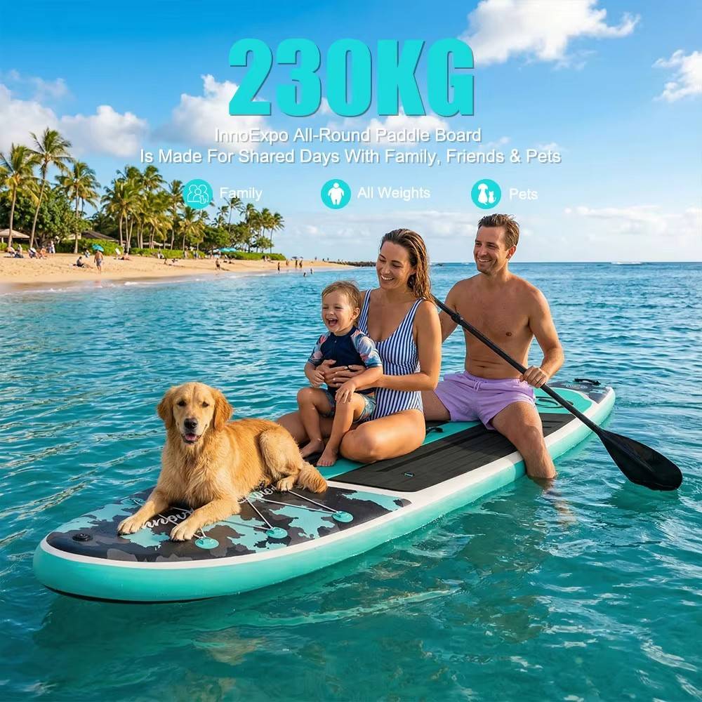 [EU Direct] InnoExpo 350*89*15CM Inflatable Stand Up Paddle Board with Seat, 230kg Load Extra Wide Stable ISUP with Double-Head Paddle, All-Round Surf