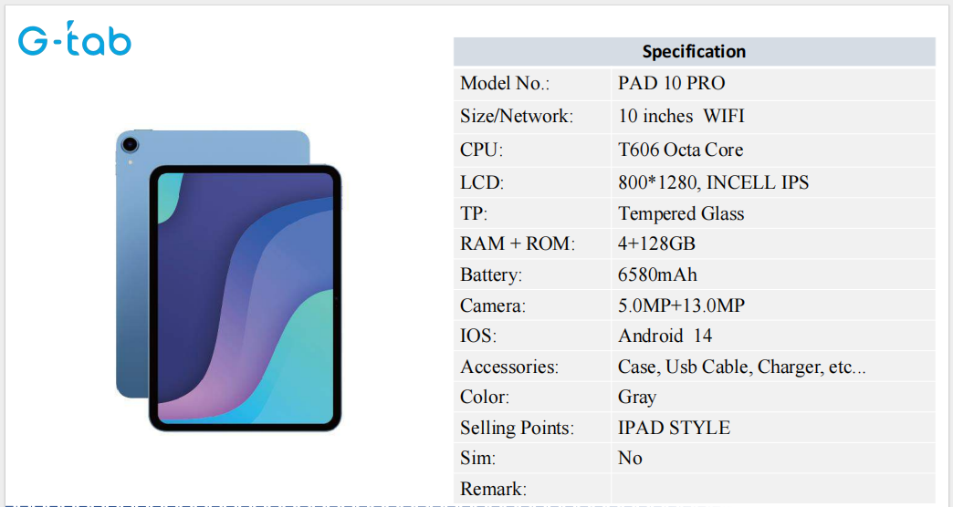 G-Tab PAD 10 Pro tablet/10.1 inch IPS Display
