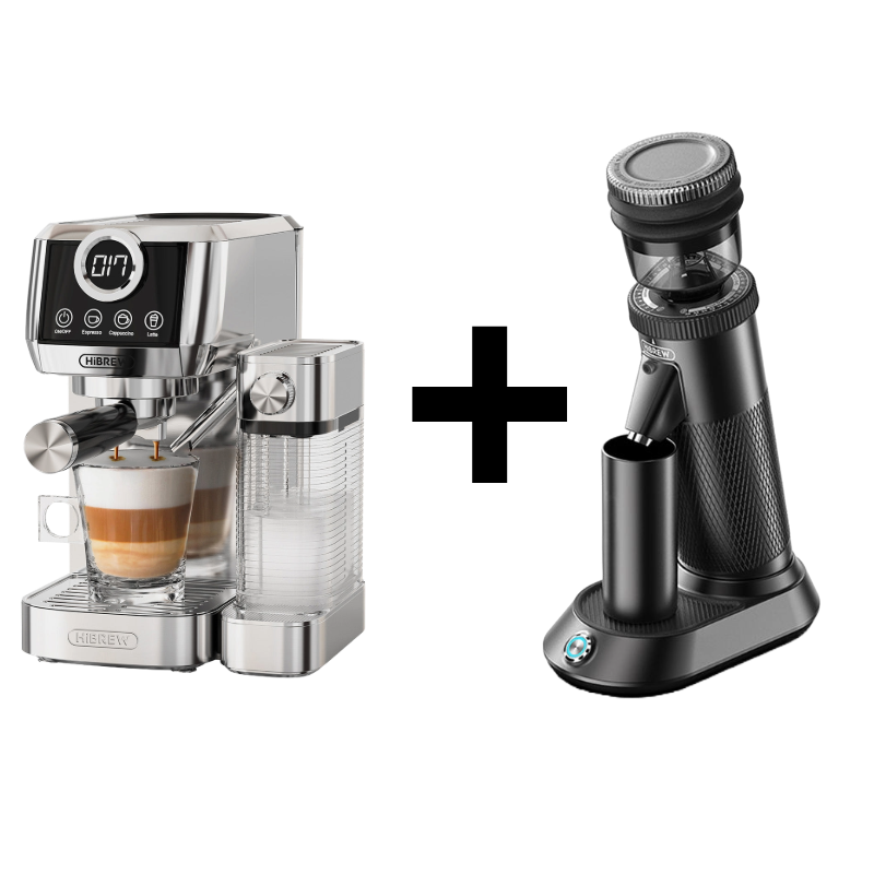 HiBREW Semi Automatic Coffee Machine Stainless Steels H13A + G5 48mm Conical Burr Electric Coffee Grinder Bundle (Preorder: Expected to ship after 8.2