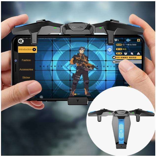F4 folding model eagle wing shape physical direct connection capacitive mobile phone gamepad Compatible with IOS &amp; Android system device line Blue