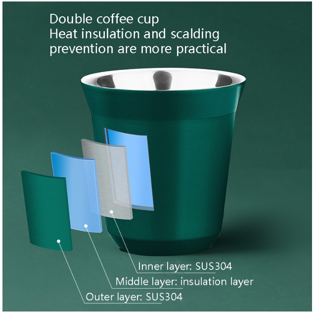 304 Stainless Steel Coffee Capsule Cup Double Insulation Coffee Cup