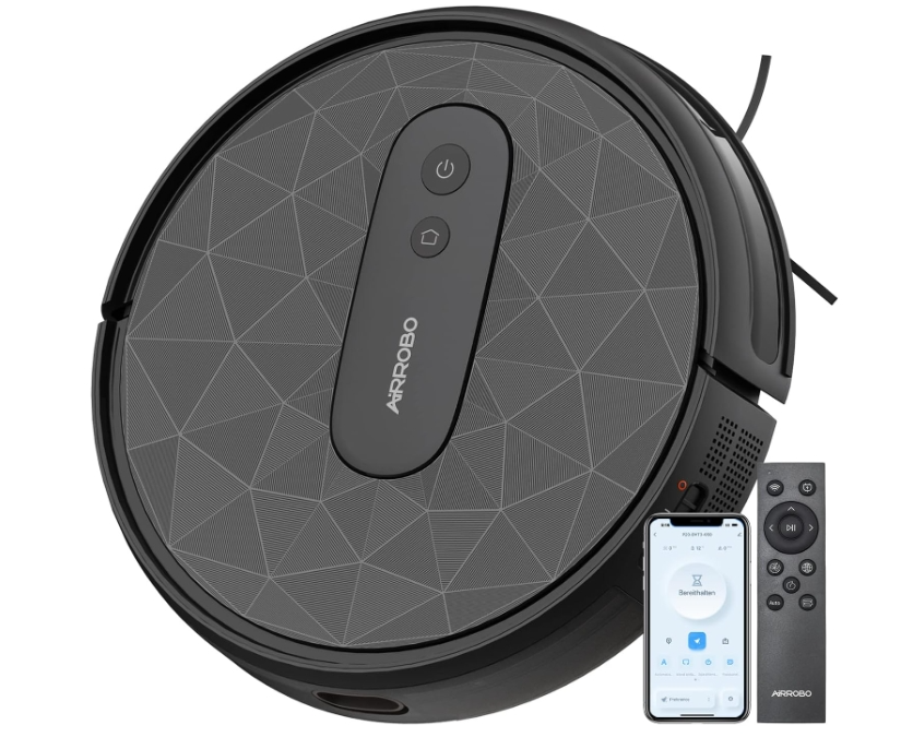 AIRROBO P20 Robot Vacuum Cleaner with 2800 Pa Suction Power, App Control, 120 Minutes Running Time, Vacuum Cleaner Robot WLAN Optimised for Carpet, Pe