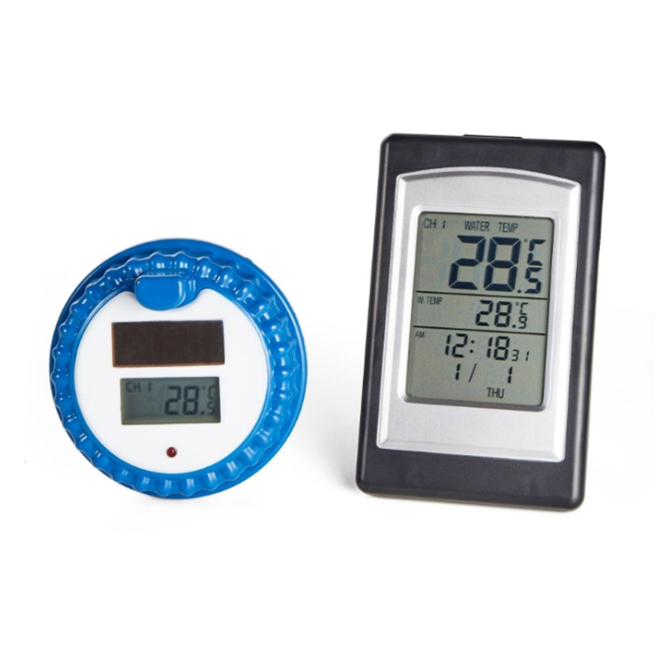 Wireless Indoor and Outdoor Solar Power Pool Thermometer with Alarm &amp; Clock &amp; Date