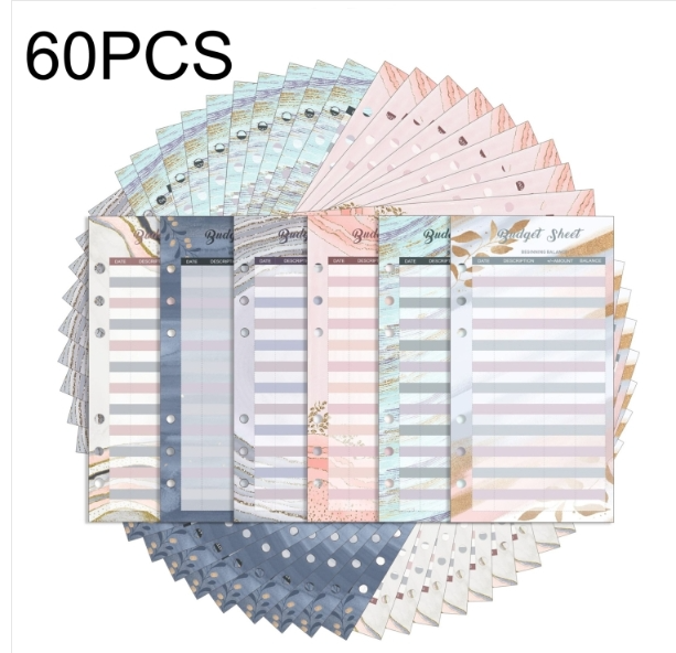 Pack of 60 Perforated Cash Budget Inside Cardstock Loose-leaf Book Replacement Fillers