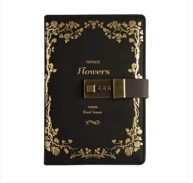 B6 Vintage Handbook with Lock Password Book Faux Leather Notebook (Color: Black)