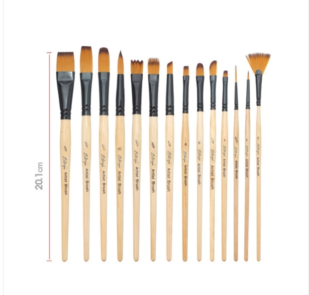 Xi Le 14pcs Yellow Nylon Hair Watercolor Gouache Acrylic Brush Paintbrush Set (Black)