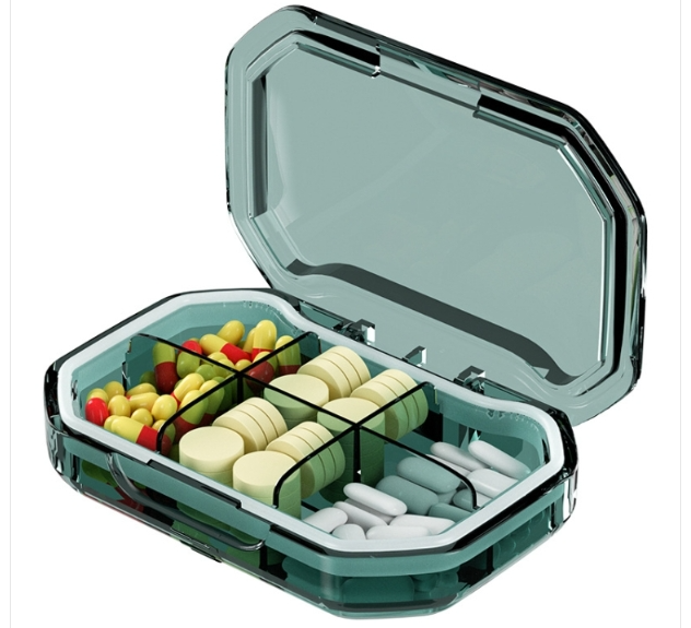Portable Mini Compartmentalized Sealed Pill Box Weekly Morning and Evening Pill Capsule Dispenser, Style: 6 Compartment Green