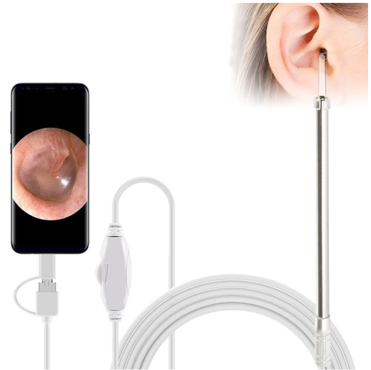 i95 3 in 1 USB Ear Scope Inspection HD 0.3MP Camera Visual Ear Spoon for OTG Android Phones &amp; PC &amp; MacBook, 1.75m Length Cable(White)