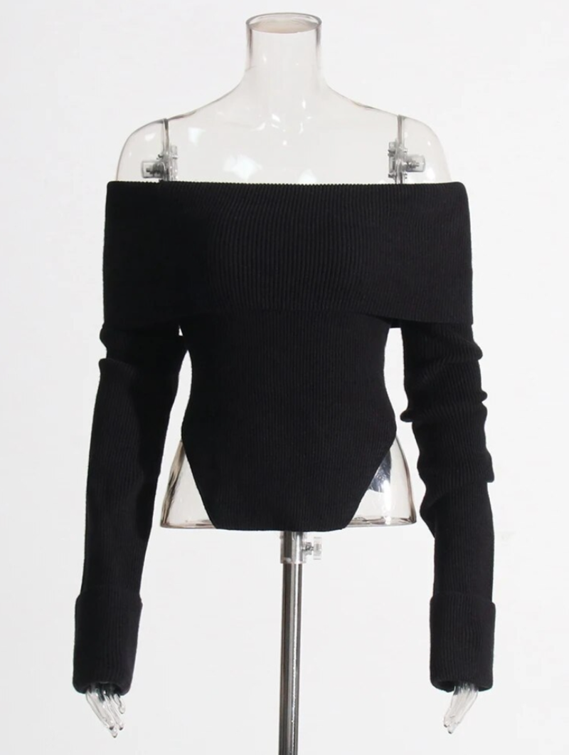 solid slimming knitting sexy sweaters for women slash neck long sleeve cold shoulder temperament sweater female new