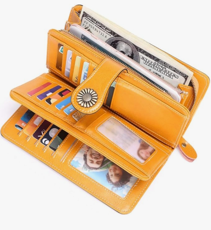 Women&#039;s Credit Card Wallet with Zipper Pocket Large Capacity RFID Blocking Luxury Genuine Leather Card Organizer