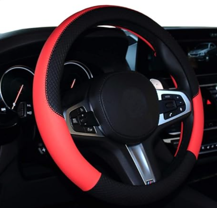 Shiawasena Car Steering Wheel Cover, Leather, 38cm Universal Fit, Non-Slip and Odorless