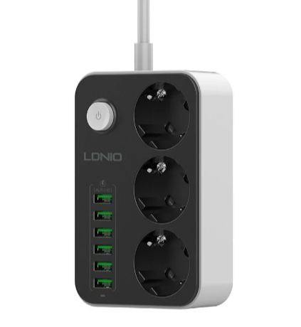LDNIO SE3631 European Standard Power Strip 3 Outlets with 6 Auto-id USB Multi Electrical Socket EU Plug Board