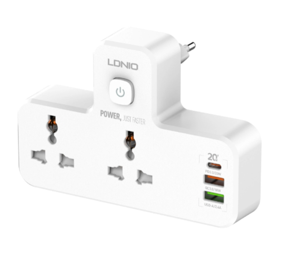 LDNIO SC2311 Power Socket Universal 2 Outlets 20W PD QC3.0 3USB Wall Charger Power Strip Adapter Multiple Plug Expander