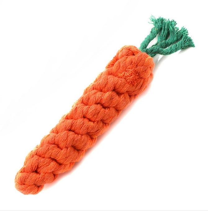 Carrot dog toy, teething cotton rope, strong and bite-resistant hand-knitted pet supplies