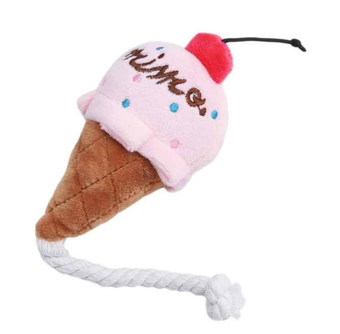 Puppy Plush Squeak Toy Pet Cat Chewable Ice Cream Shape Toy
