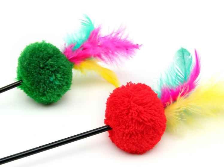 Long ball dribbling colorful feather cat stick (colors shipped randomly)