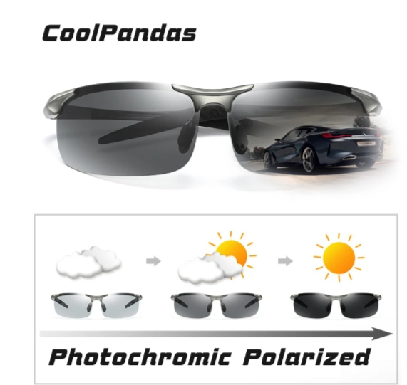 2023 Aluminum Rimless Photochromic Sunglasses Men Polarized Night Riding Glasses Chameleon Anti-Glare Gafas De Sol Hombre