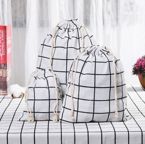 Cotton and linen drawstring drawstring bag Sundries storage bag, size: small + medium + large