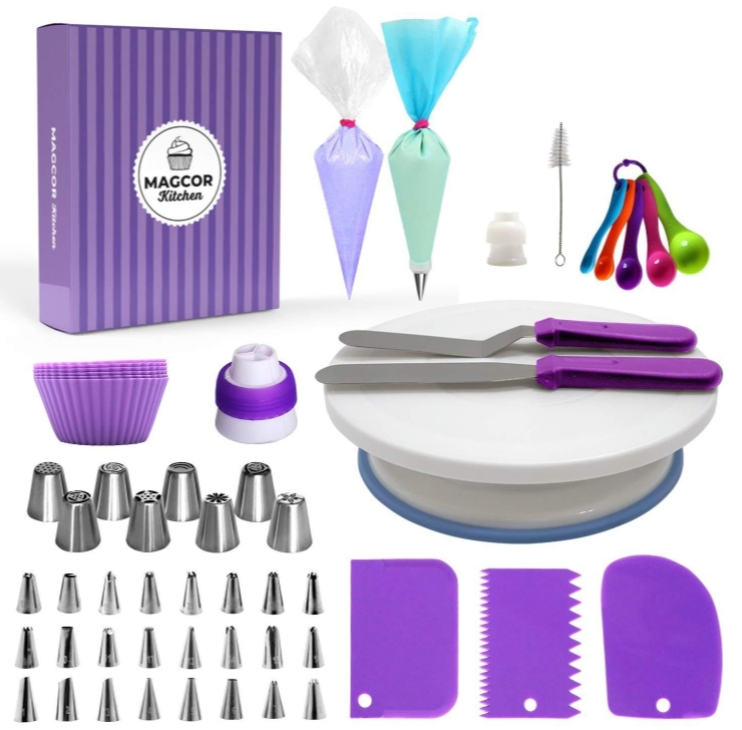 60 Piece Cake Turntable Set, Mounting Table, Framing Tips, Silicone Pouches, Baking DIY Combination