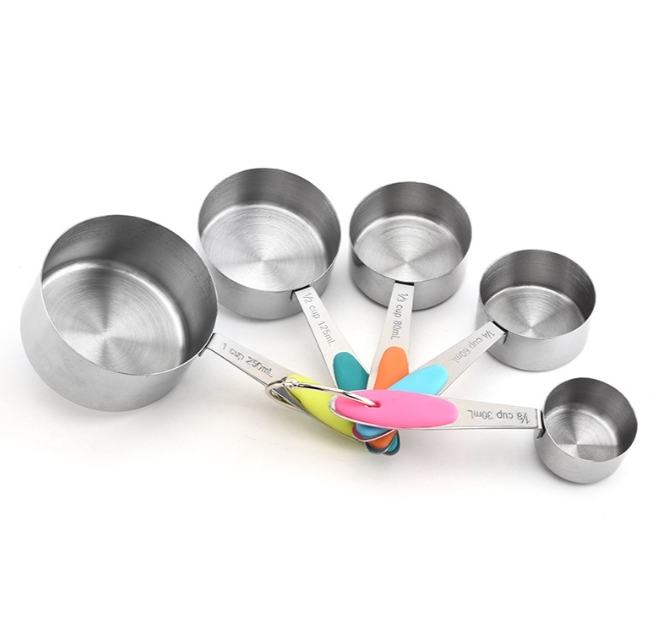 5 in 1 Stainless Steel Measuring Spoon Set Coffee Spoon Baking Kitchen Gadgets, Style: Measuring Cup (Colourful)
