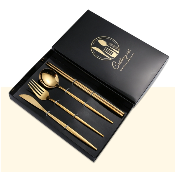 4 pieces/box stainless steel bright mirror tableware gift box set