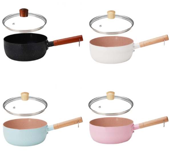 20cm non-stick pot for cooking instant noodles with lid, baby food supplement flat pot, medical stone small milk pot