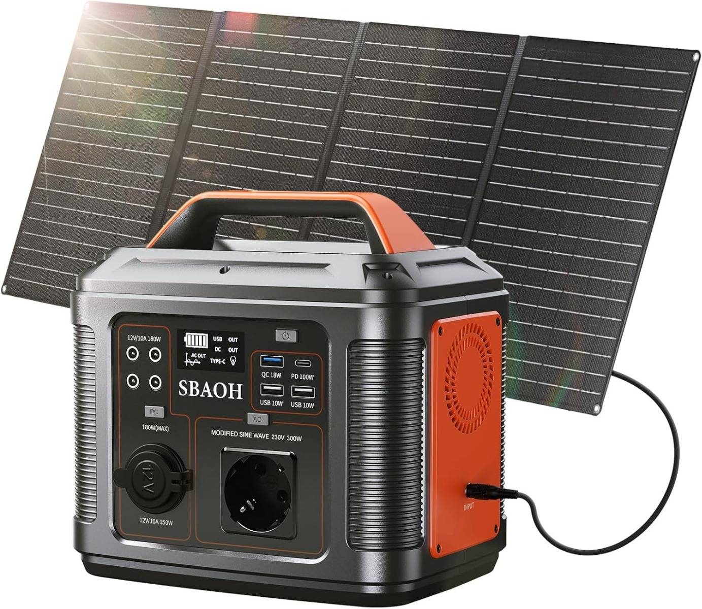 SBAOH P302 Portable Power Station with 60 W Solar Panel, 296 Wh Solar Generator with 300 W Output, Mobile Power Supply for Garden, Travel, Camping, Mo
