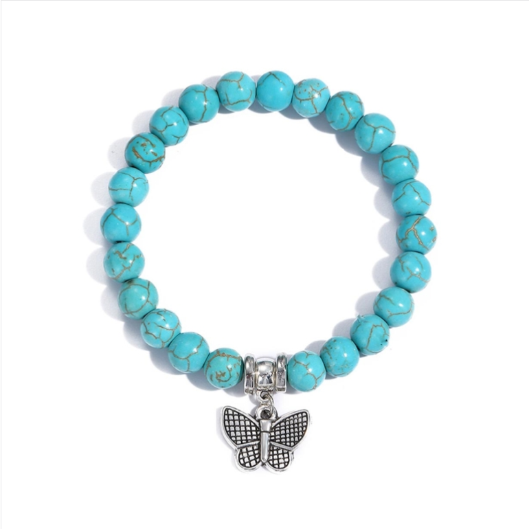 Butterfly Women&#039;s Beaded Bracelet with Turquoise in Ethnic Style