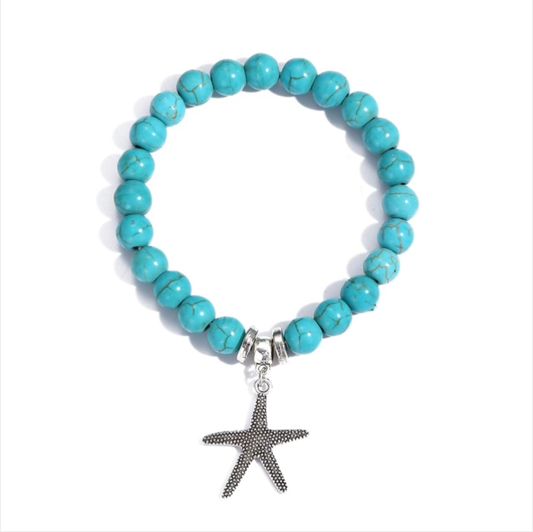 Starfish Women&#039;s Beaded Bracelet with Turquoise in Ethnic Style