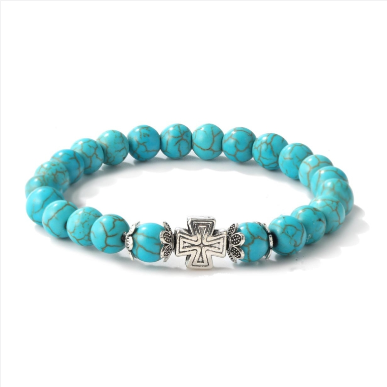 Cross Women&#039;s Beaded Bracelet with Turquoise in Ethnic Style