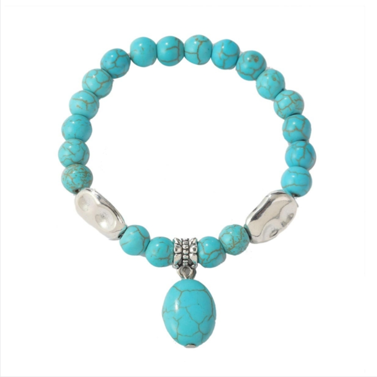 Turquoise Pendant Women&#039;s Beaded Bracelet with Turquoise in Ethnic Style