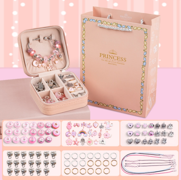 Children&#039;s DIY Beaded Bracelet Kids Jewelry Supplies, Color: Sakura Pink with Storage Box