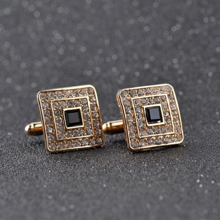 Classic Luxury Rhinestone Crystal Square Custom Enamel Men&#039;s Cufflinks for French Shirts, Wedding Jewelry