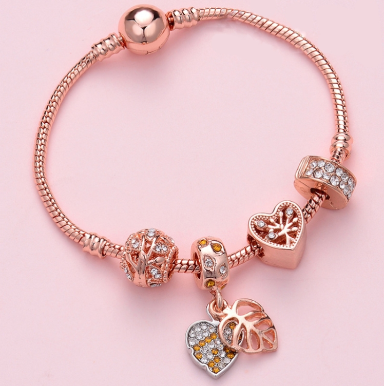 19cm Women&#039;s Rose Gold Beaded Bracelet